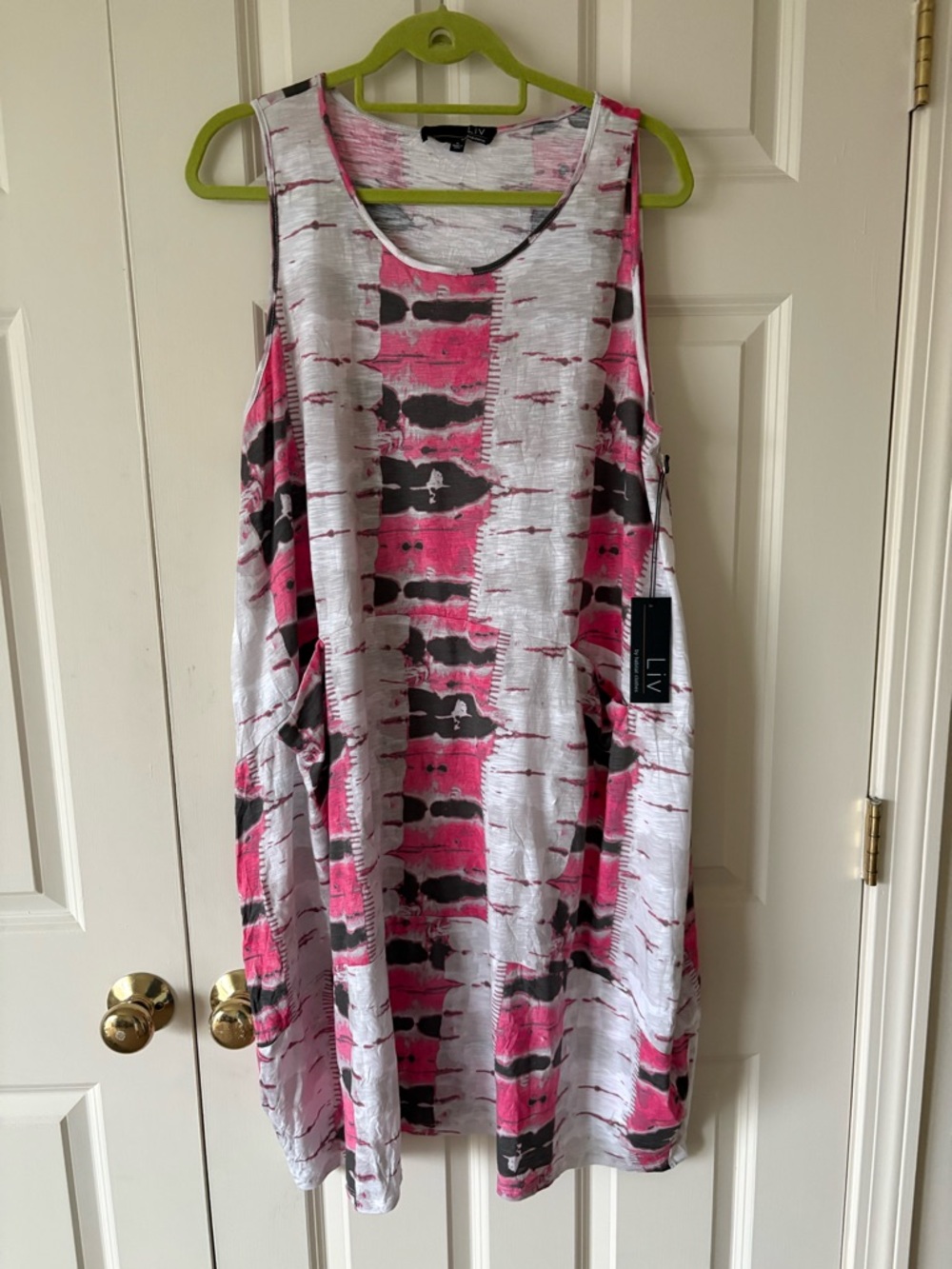 Sleeveless Pink & Black Tie-Dye Midi Dress